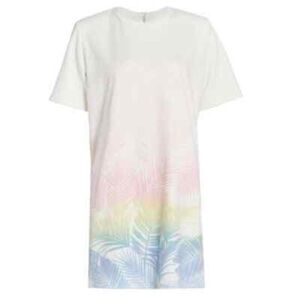 Le Superbe LUXURY White T-Shirt Dress with Pastel Gradient Palm Beach Ombre NWT